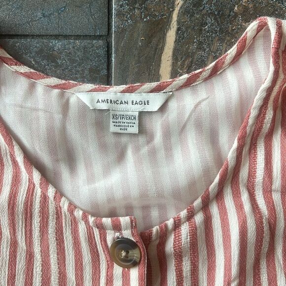 American Eagle Womens XS Flowy Striped Cap Sleeve Short Tiered Dress Red White - Picture 7 of 11